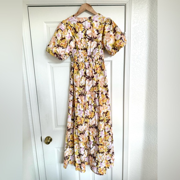 Anthropologie Minkpink Zoey Floral Pleated V Neck Short Sleeve Maxi Dress S - Picture 7 of 8